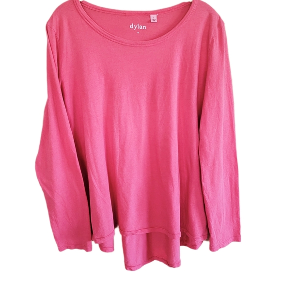 𝅺Lovely DYLAN Ruffle Layer Back 100% Cotton Tee 🪸 Coral Hi-Lo Generous Large - Picture 2 of 4